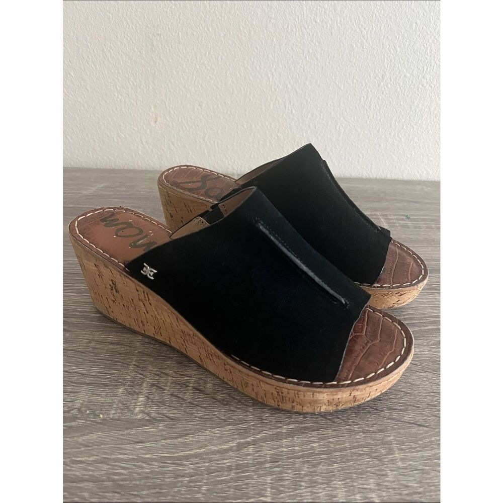 Sam Edelman Ranger black suede cork wedge mules 9